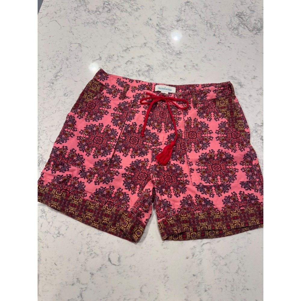 Sundance Womens XS Pink Paisley Medallion Boho Tassel Shorts Front Pocket Cotton